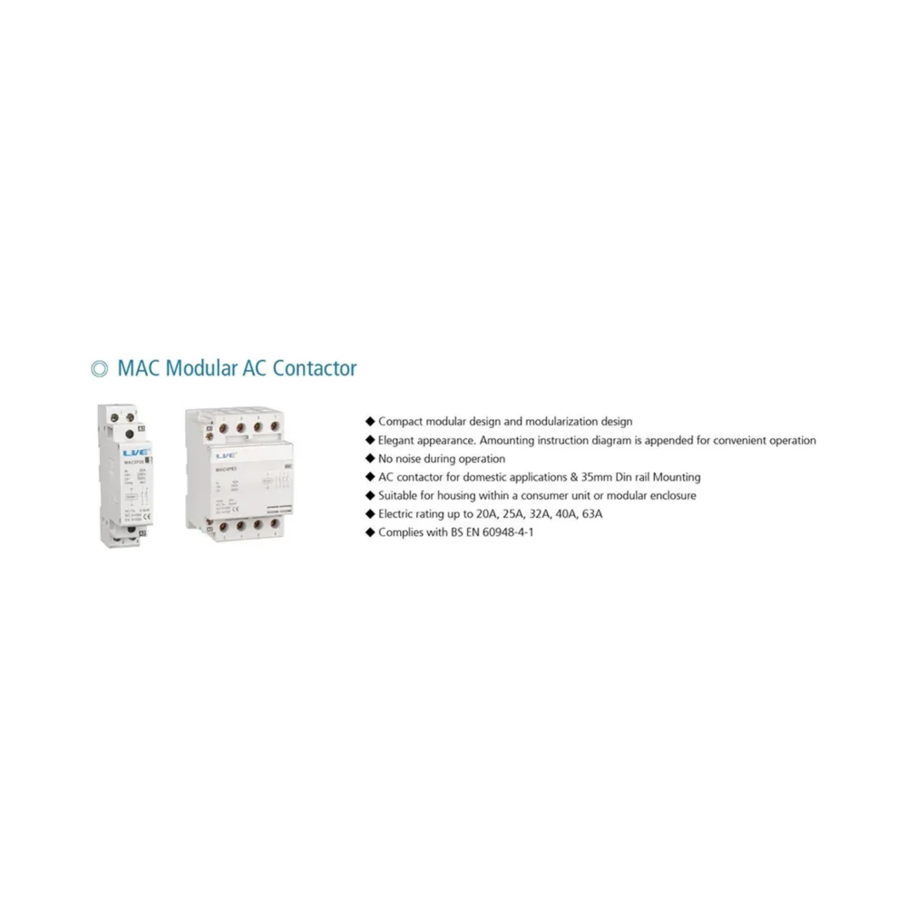 Live Electrical MAC4P20 – 4 Pole 20A 4NO 230V AC Modular Contactor 2 Live Electrical MAC4P20 Live Electrical MAC4P20 20AModular AC Contactor 4 Pole NO 2