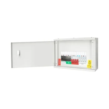 TPNH03-100S 3 Way Horizontal TP&N Distribution Board with 100A Main Switch and Type 2 SPD – Compact 395mm Wide Three-Phase Consumer Unit