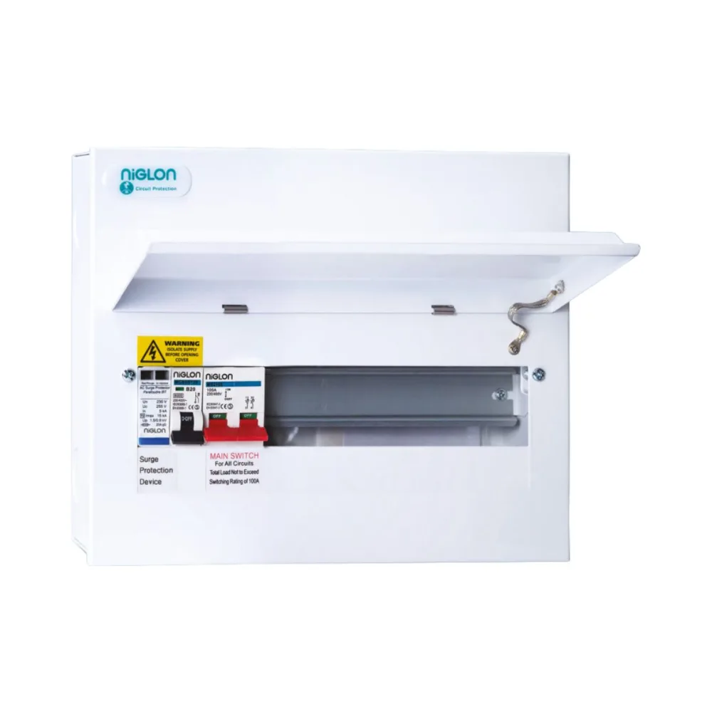 Niglon M3CU16SP 100A DP Main Switch 12 Way SPD Consumer Unit 1 Niglon M3CU16SP – 100A DP SPD Consumer Unit, 12 Usable Ways, RCBO Compatible.