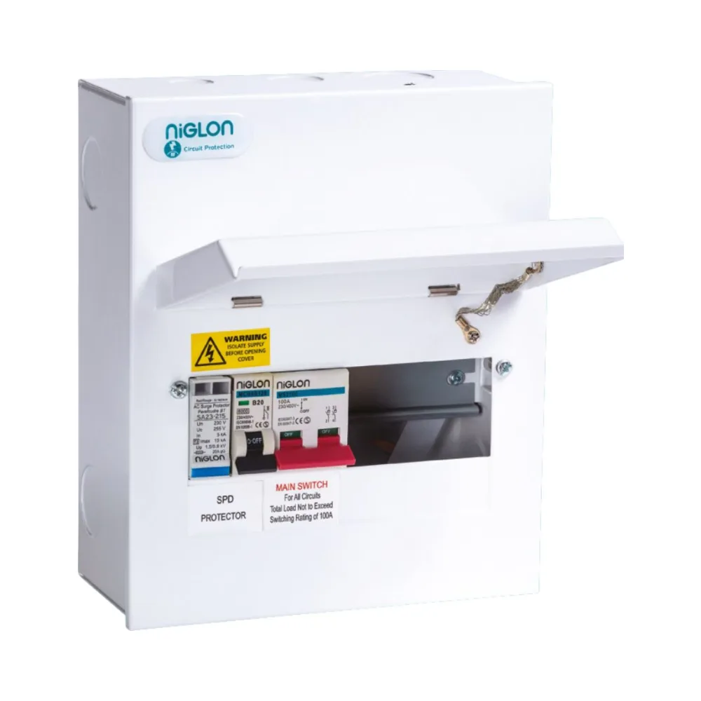 Niglon M3CU8SP 100A DP 4 Way Main Switch SPD Consumer Unit 1 Niglon M3CU8SP 100A DP Main Switch SPD Consumer Unit, 4 Usable Ways, Ideal for RCBO Setup, BS7671:2018 Compliant, 18th Edition Consumer Unit.