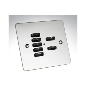 Rako WVF-070-MSS Cover Plate Kit, Single Gang, 7-Button, Mirrored Stainless Steel, Flush/Surface Mounting, Compatible with Rako WCM-070 Control Modules.