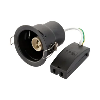 ShieldONE 65 GU10 downlight by Saxby – fire-rated recessed ceiling light with dimming support, IP65 rating, and interchangeable bezels.