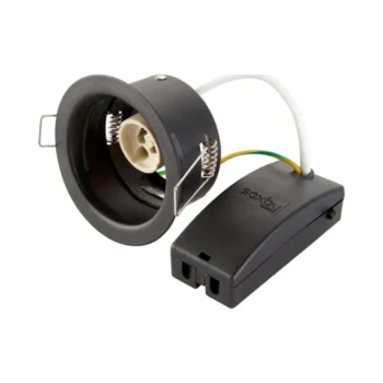 Saxby ShieldONE 65 fire-rated open GU10 downlight in white steel – open-can design with 30, 60, 90-minute ceiling fire protection