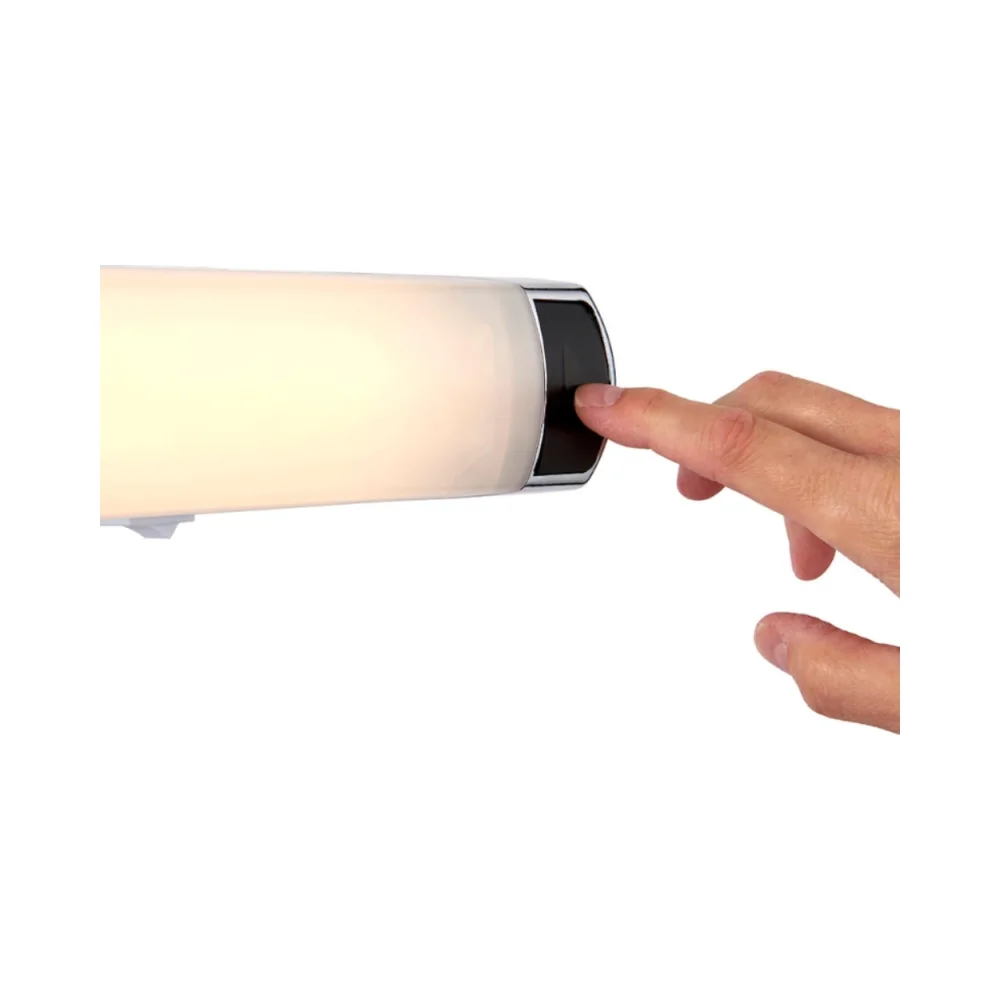 Saxby 113573 Jude CCT 8W IP44 Bathroom Shaver Light 3 Saxby 113573 Jude CCT 8W IP44 bathroom shaver light with chrome-effect finish, adjustable colour temperature, and integrated shaver socket.