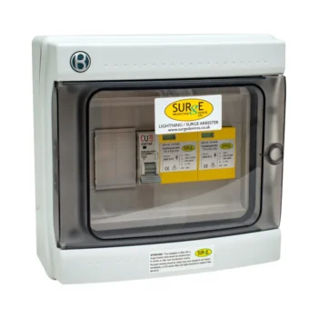 Surge Devices 800912ENCM Surge Devices Type 1+2+3 50kA Single Phase SPD with Window Indication and Pluggable Modules & 1P 63A MCB in IP65 Polycarbonate Enclosure