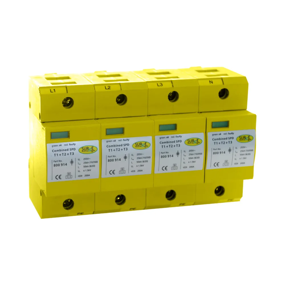 Surge Devices 800914 Type 1+2+3 SPD – 3-Phase Lightning Arrester for TN-S & TNC-S Installations 1 Surge Devices 800914 Surge Devices 800914 Type 1+2+3 100kA 3 Phase SPD with Window Indication and Pluggable Modules