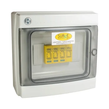Surge Devices SY12350KA4P/ENC Surge Devices Type 1+2+3 50kA 3 Phase Lightning and Surge Arrester with Window Indication in IP65 Polycarbonate Enclosure