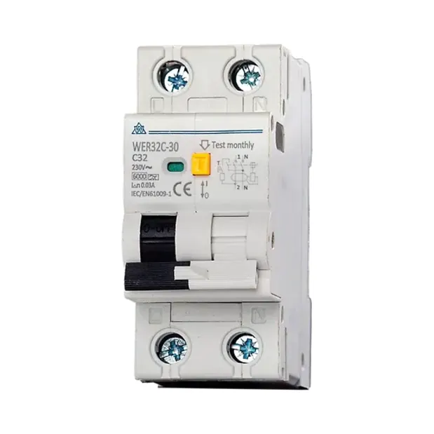 WCED Double Pole Type A 30mA RCBO Curve C - 20A 1 WCED WER20C-030 WCED Double Pole Type A 30mA RCBO Curve C - 20A