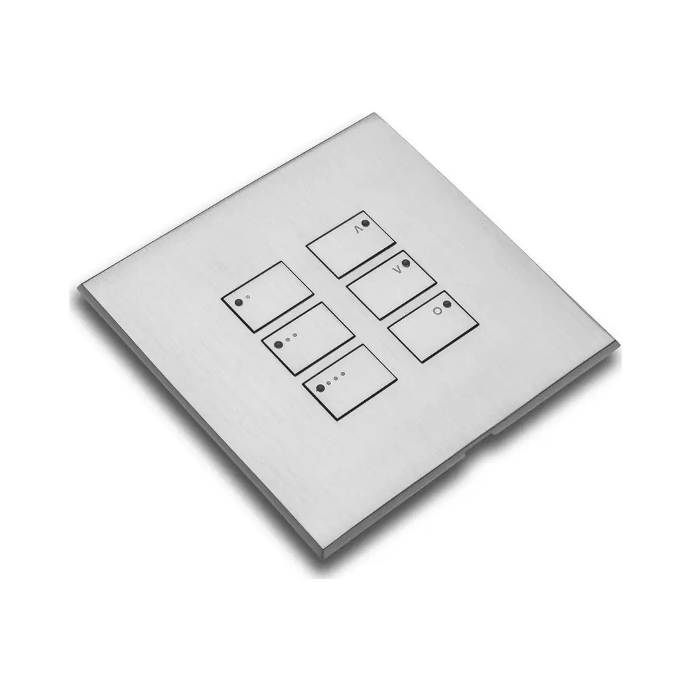 Rako Cover Plate Kit for EOS Wired Control Modules - Single Gang 6-Button - 3 Scenes, Off and Master Raise and Lower - Satin Chrome 1 RAKO WP-EOS-6-SC Rako Cover Plate Kit for EOS Wired Control Modules - Single Gang 6-Button - 3 Scenes