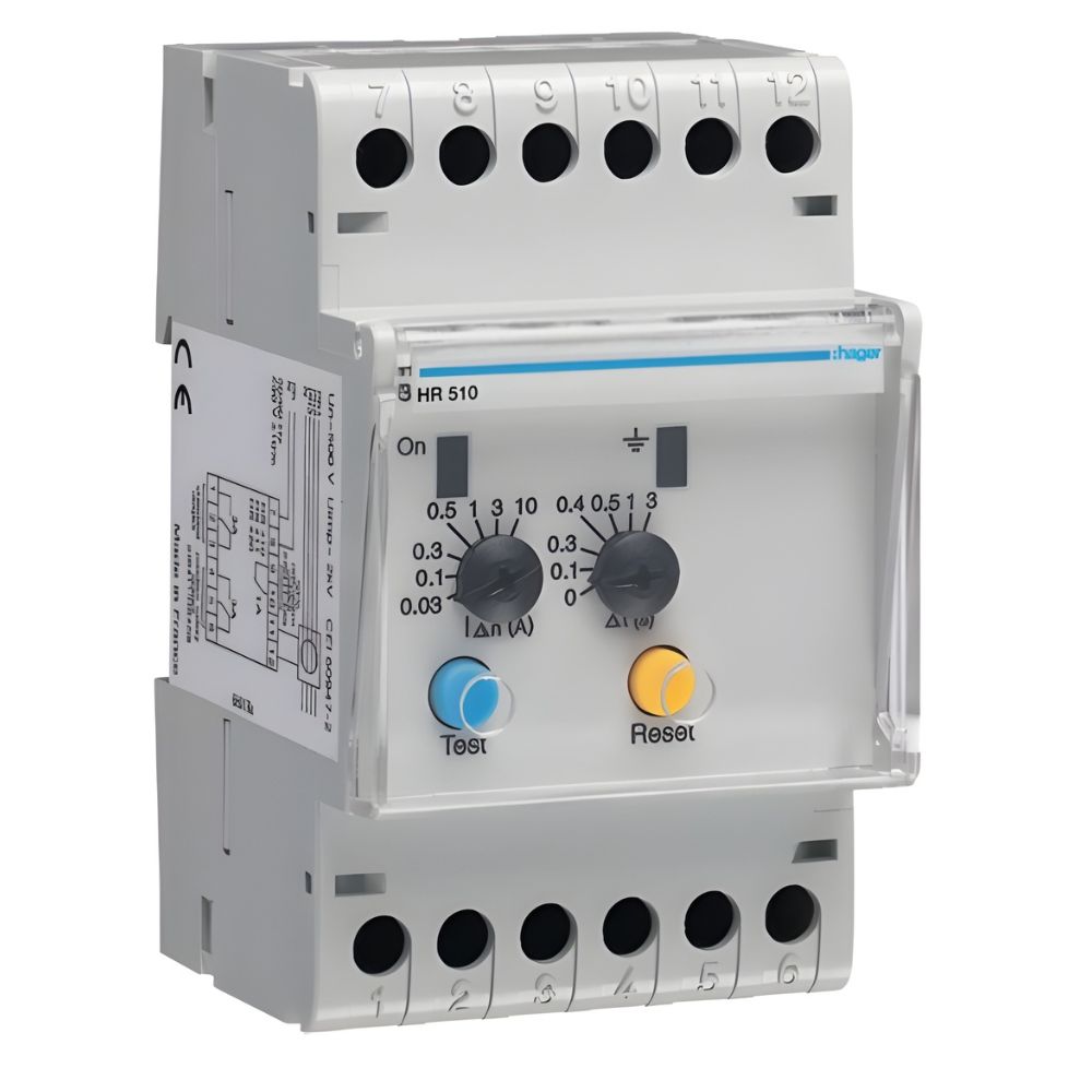 Hager | HR510 | Earth Leakage Relay Type A | 0.03–10A Adjustable Trip 1 Hager HR510 Earth Leakage Relay