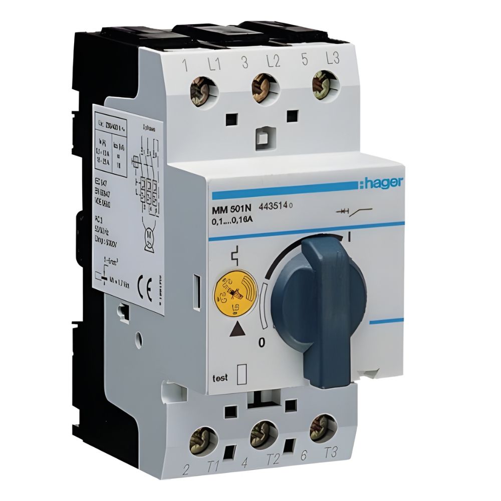 Hager | MM501N | Motor Protection Circuit Breaker | 3P 0.1–0.16A 1 Hager MM508N Motor Protection Circuit Breaker