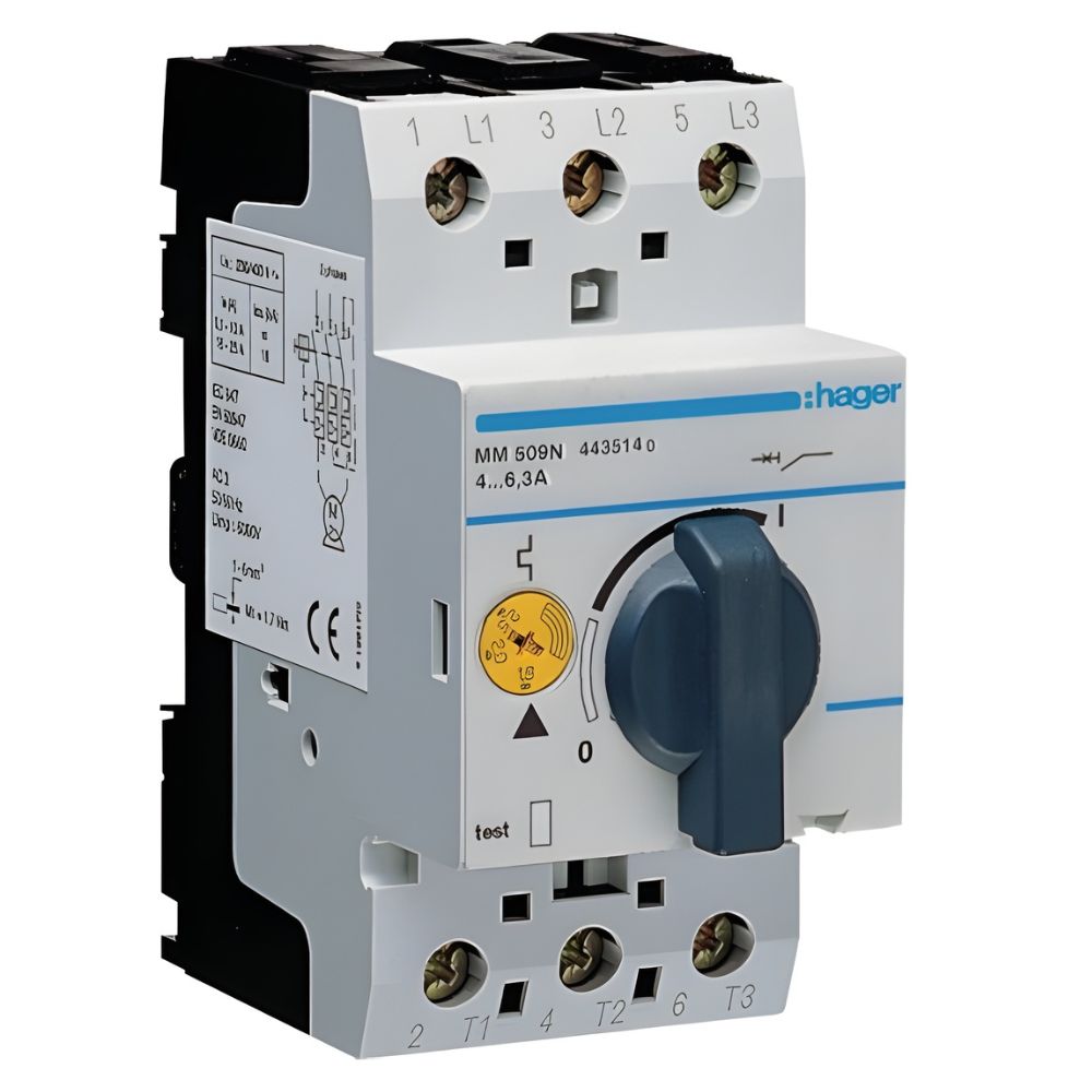 Hager | MM509N | Motor Protection Circuit Breaker | 3P 4–6.3A 1 Hager MM509N Motor Protection Circuit Breaker