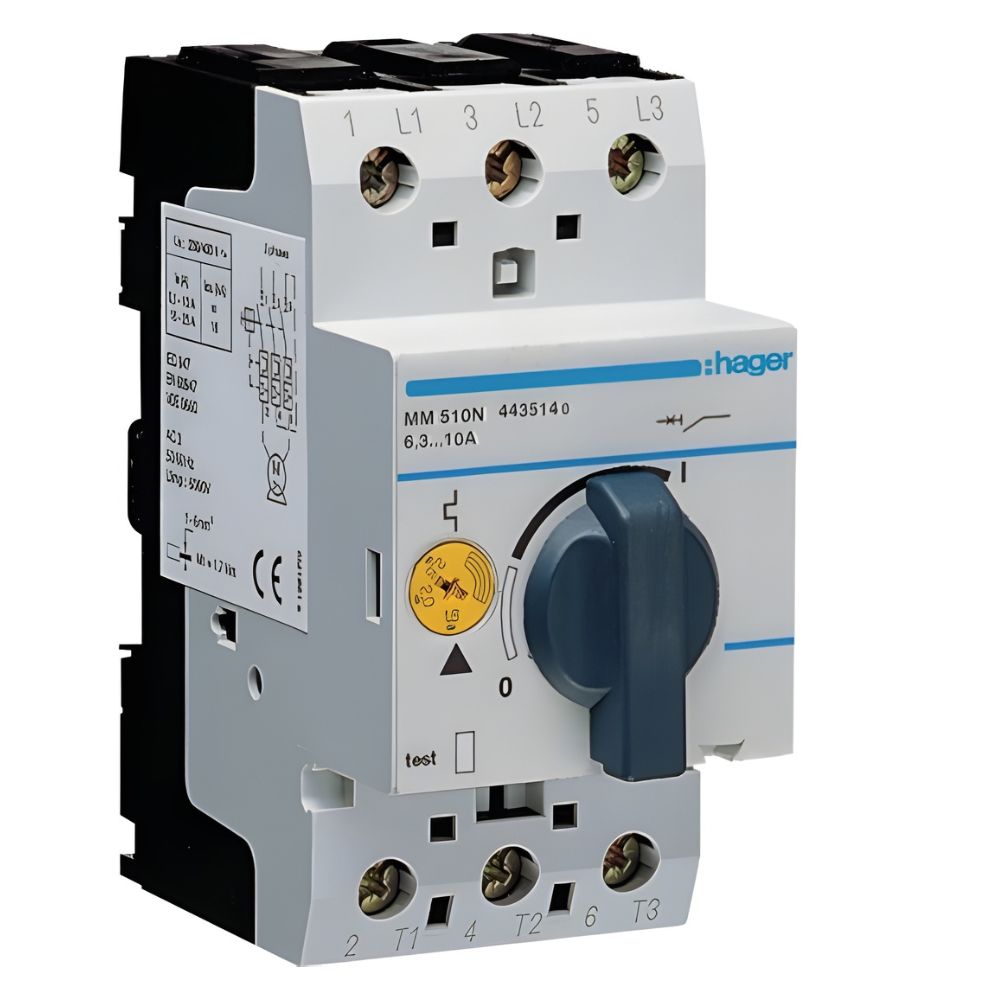 Hager | MM510N | Motor Protection Circuit Breaker | 3P 6.3–10A 1 Hager MM510N Motor Protection Circuit Breaker