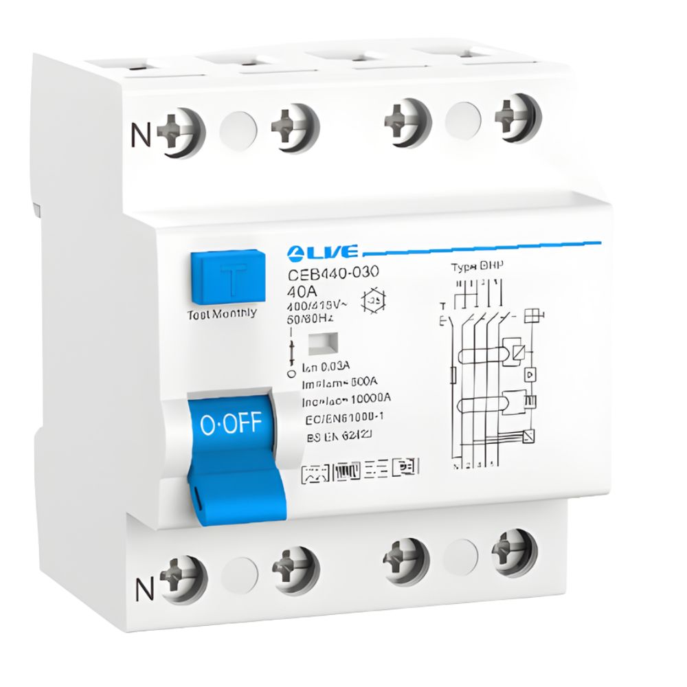 Live Electrical | CEB440-030 | 4 Pole | Bi-Directional Type B HP RCD for Heat Pumps | 10kA | 30mA | 40A 1 Live CEB440-030 40A 4 Pole Type B HP RCD