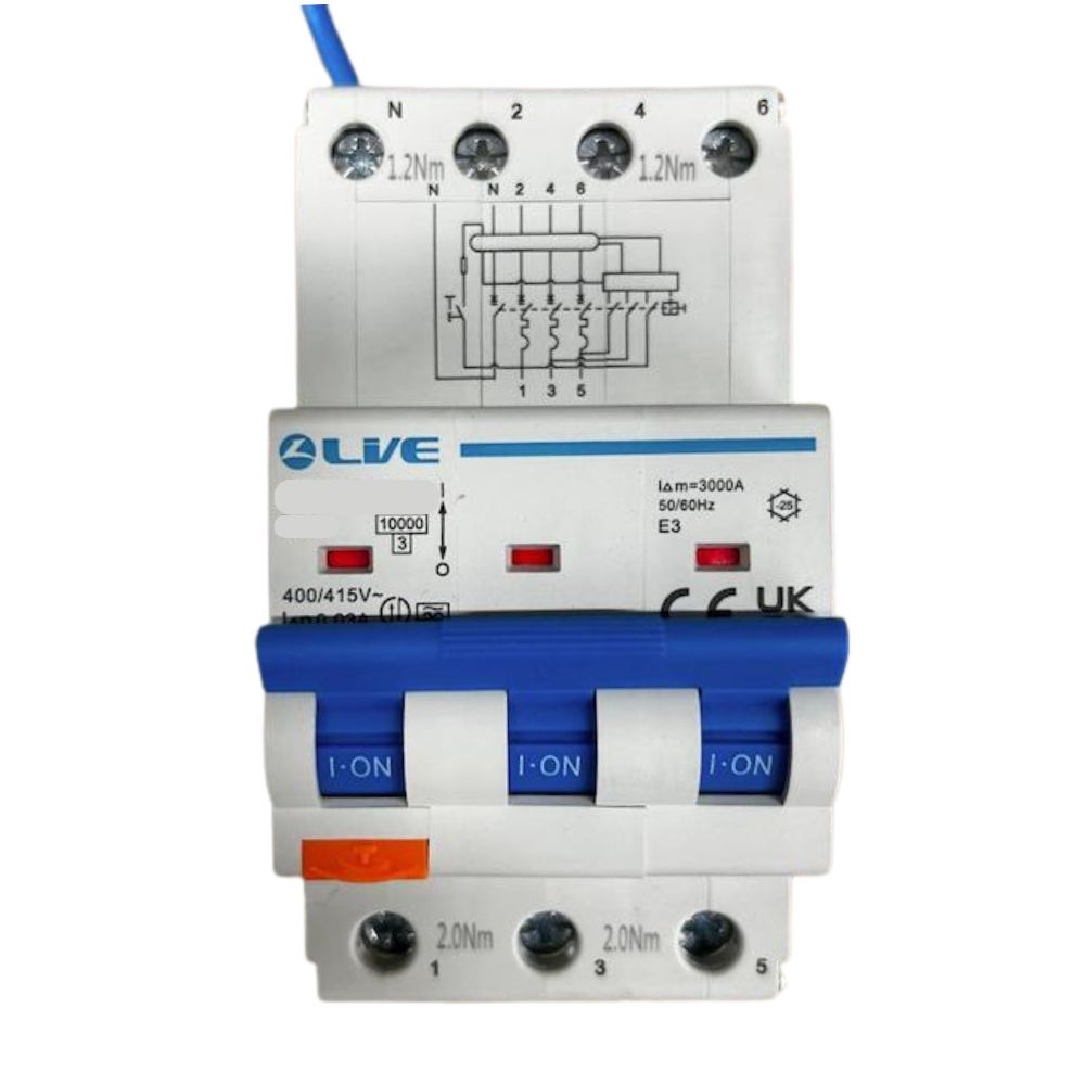 Live Electrical | RKN332B-030 | 3P+N 32A B Curve 30mA Type A Bi-Directional RCBO 1 Live RKN332B-030N Bi-Directional 3 Phase RCBO B32A