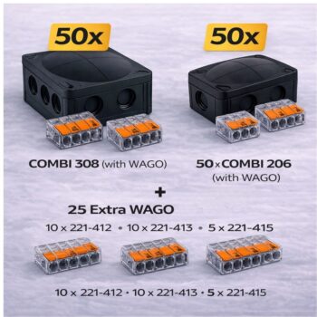 Wiska WAGO | Bulk Contractor Kit 6 | 200 x COMBI 308 & 206 with WAGOs | 20 x 221-412, 20 x 221-413 & 10 x 221-415