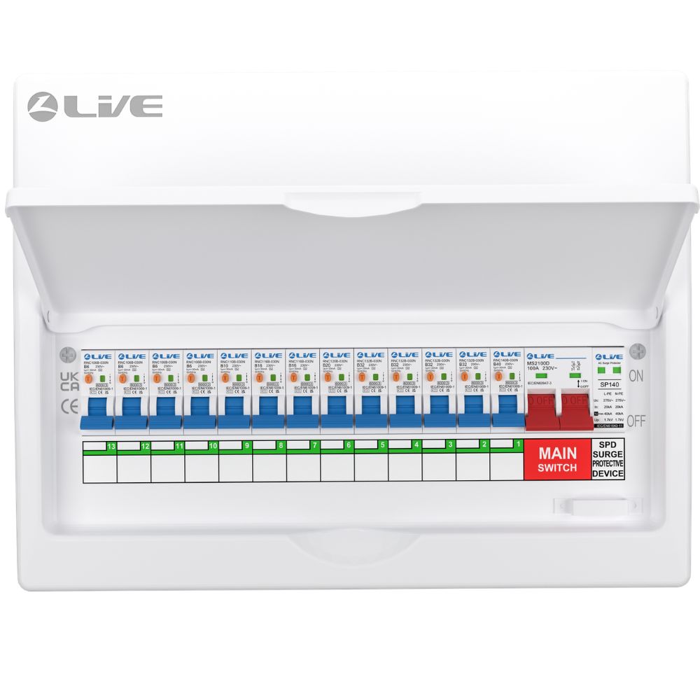 Live Electrical | LSMC16SRN/100 | 13 Way Metal Populated RCBO Consumer Unit | SPD | 13 x DP RCBOs 5 Live Electrical | LSMC16SRN/100 | 13 Way Metal Populated RCBO Consumer Unit | SPD | 13 x DP RCBOs