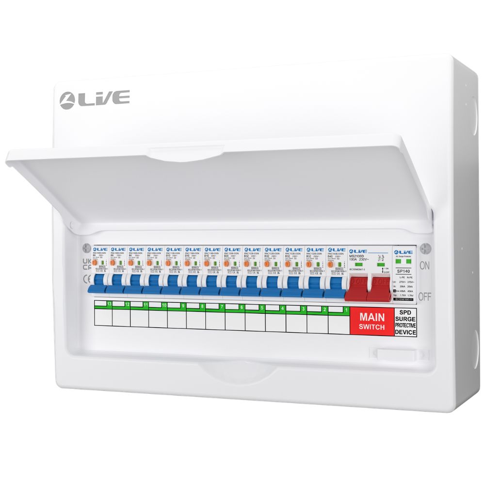 Live Electrical | LSMC16SRN/100 | 13 Way Metal Populated RCBO Consumer Unit | SPD | 13 x DP RCBOs 4 LSMC16SRN/100 RCBO Consumer Unit