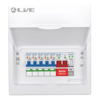 Live Electrical | FMC08SRN/100 | 8 Way Flush Metal Populated RCBO Consumer Unit | SPD | 5 x DP RCBOs