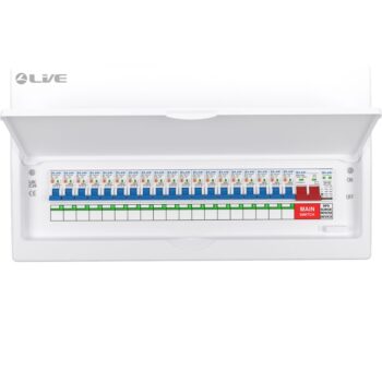 Live Electrical | FMC22SRN/100 | 22 Way Flush Metal Populated RCBO Consumer Unit | SPD | 19 x DP RCBOs