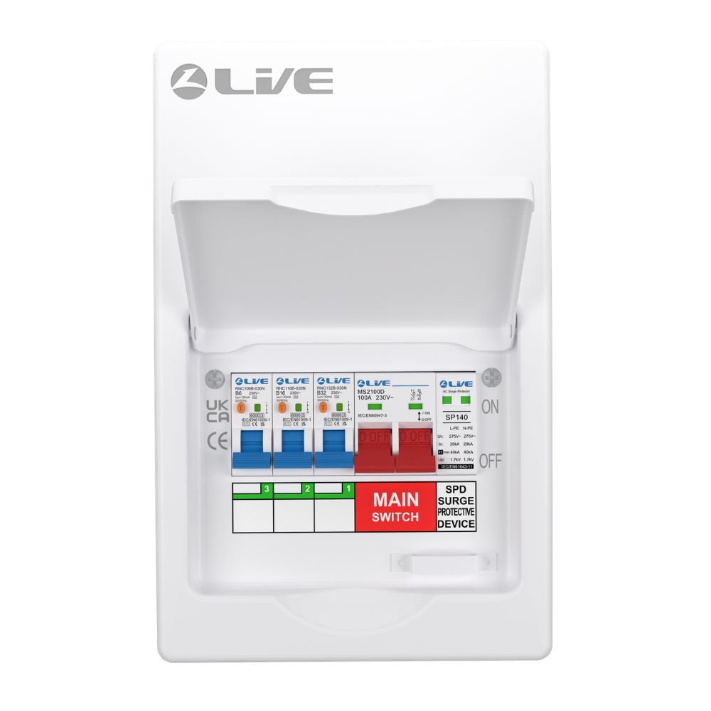 Live Electrical | LSMC06SRN/100 | 3 Way Metal Populated RCBO Consumer Unit | SPD | 3 x DP RCBOs 5 Live Electrical | LSMC06SRN/100 | 3 Way Metal Populated RCBO Consumer Unit | SPD | 3 x DP RCBOs