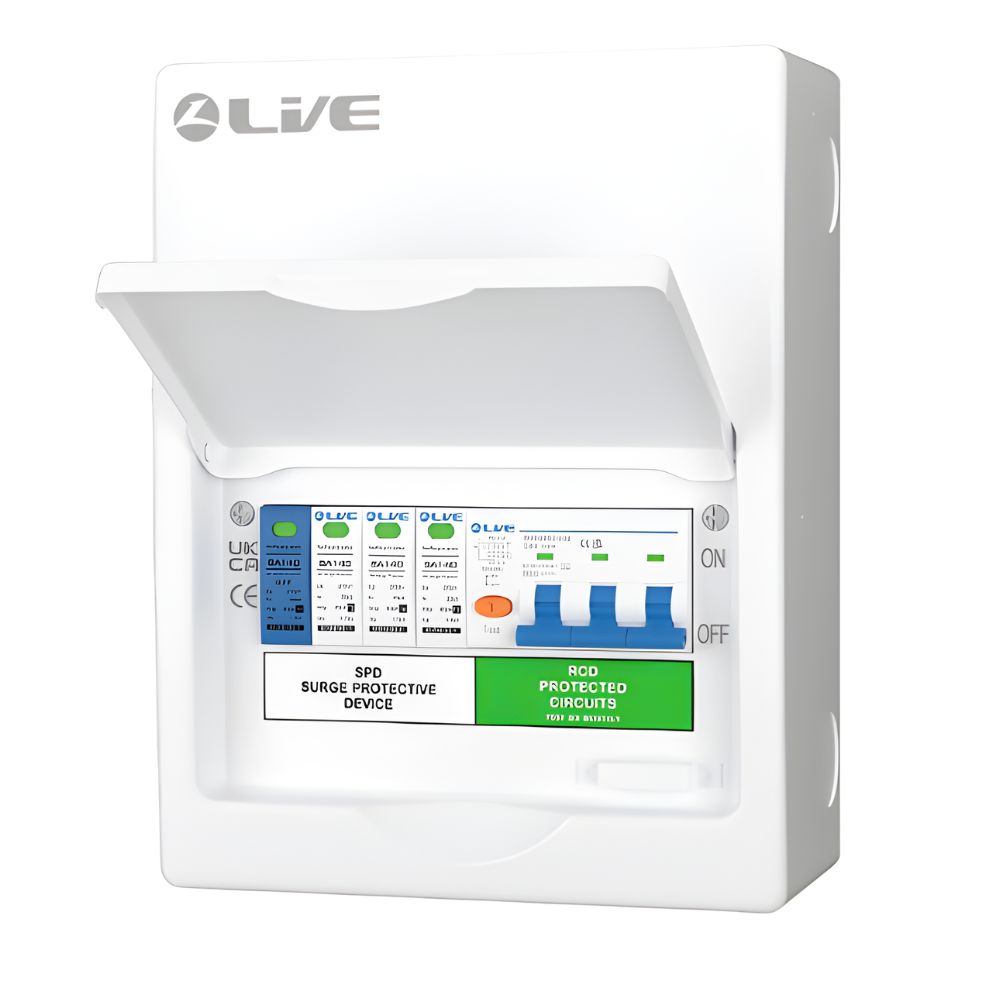Live Electrical | LSMC840SP-P | 3 Phase EV Charger Consumer Unit | SPD | C40A Type A RCBO 1 LSMC840SP-P 3 Phase EV Charger Consumer Unit C Curve