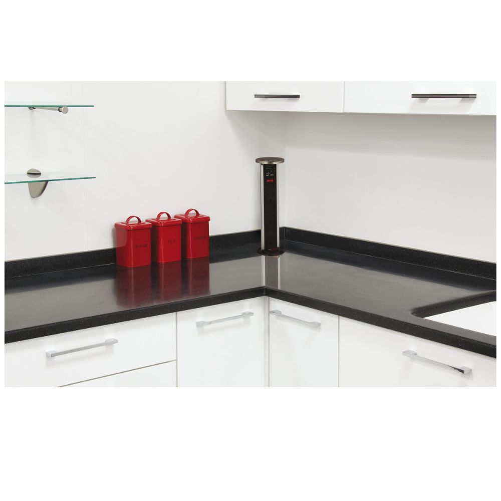 Hafele | 822.82.321 | Vertical Powerdock | IP54 | 3 x UK Sockets | Black Aluminium 2 Hafele 822.82.321 Vertical Powerdock IP54