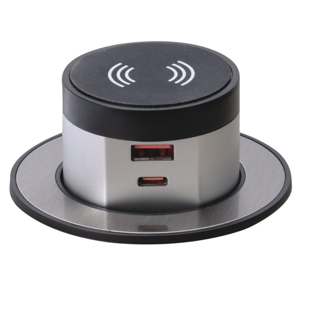 Häfele | 822.91.204 | Dual USB & Wireless Charger | 3 in 1 Quick Charge | Black Aluminium 1 Hafele 822.91.204 Dual USB Wireless Charger