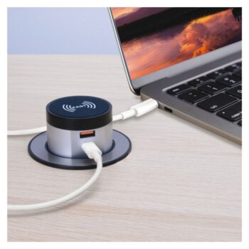 Häfele | 822.91.204 | Dual USB & Wireless Charger | 3 in 1 Quick Charge | Black Aluminium