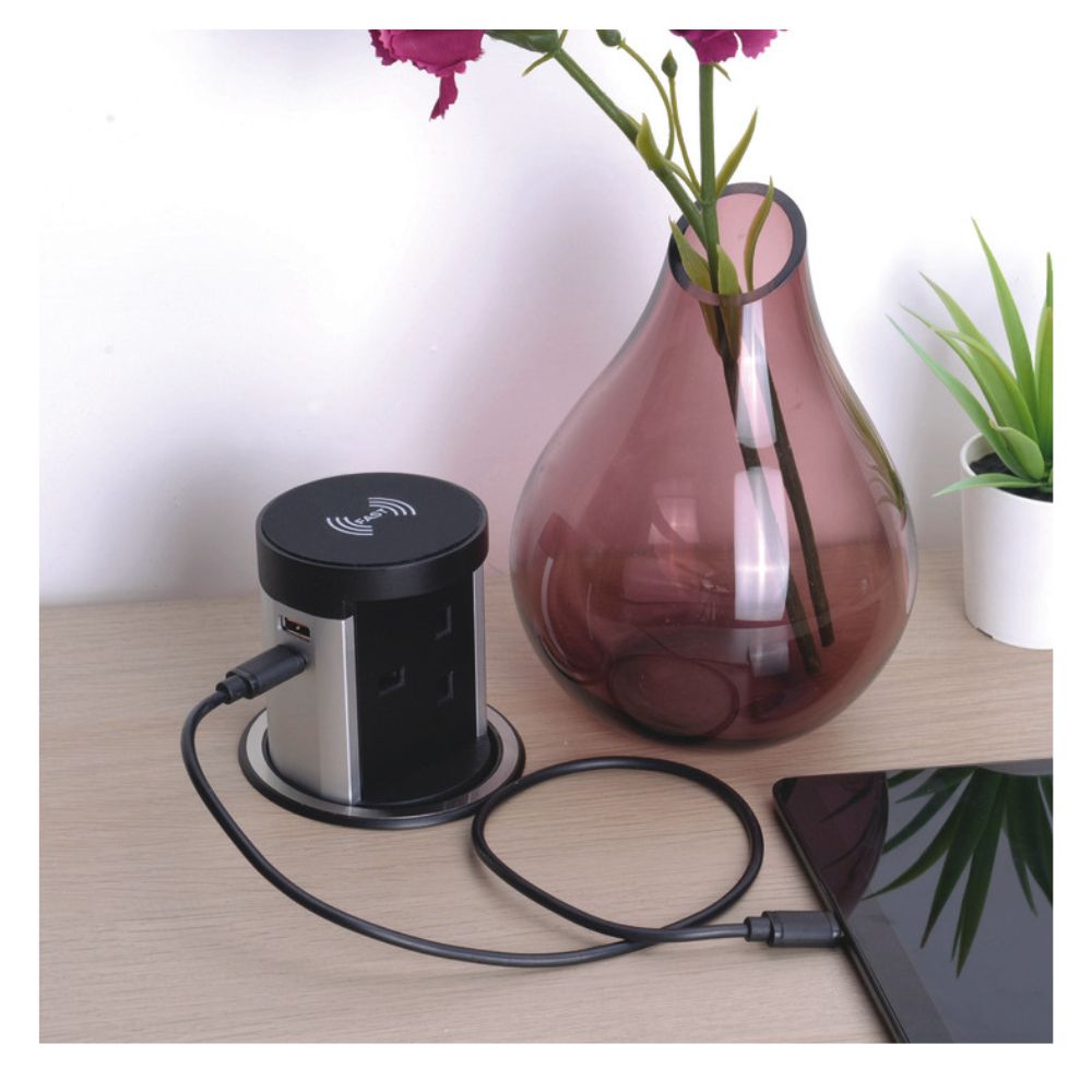 Hafele | 822.91.206 | Pop-Up Socket with Wireless Charger | USB-A + USB-C | Black Aluminium 2 Hafele | 822.91.206 | Pop-Up Socket with Wireless Charger | USB-A + USB-C | Black Aluminium