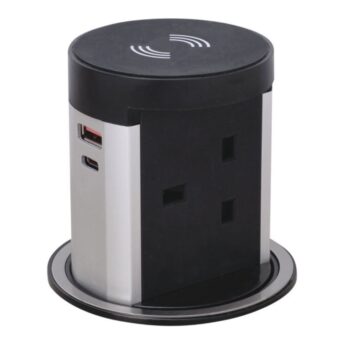 Häfele | 822.91.206 | Pop-Up Socket with Wireless Charger | USB-A + USB-C | Black Aluminium