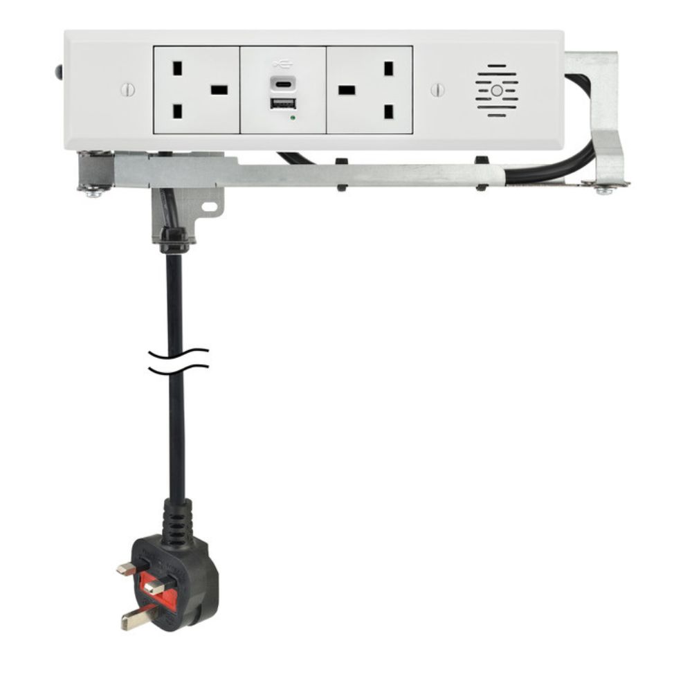 Hafele | 833.53.344 | Docking Drawer Trio Series | 2 x UK Sockets | USB-A + USB-C | White 1 Hafele 833.53.344 Docking Drawer Trio Series