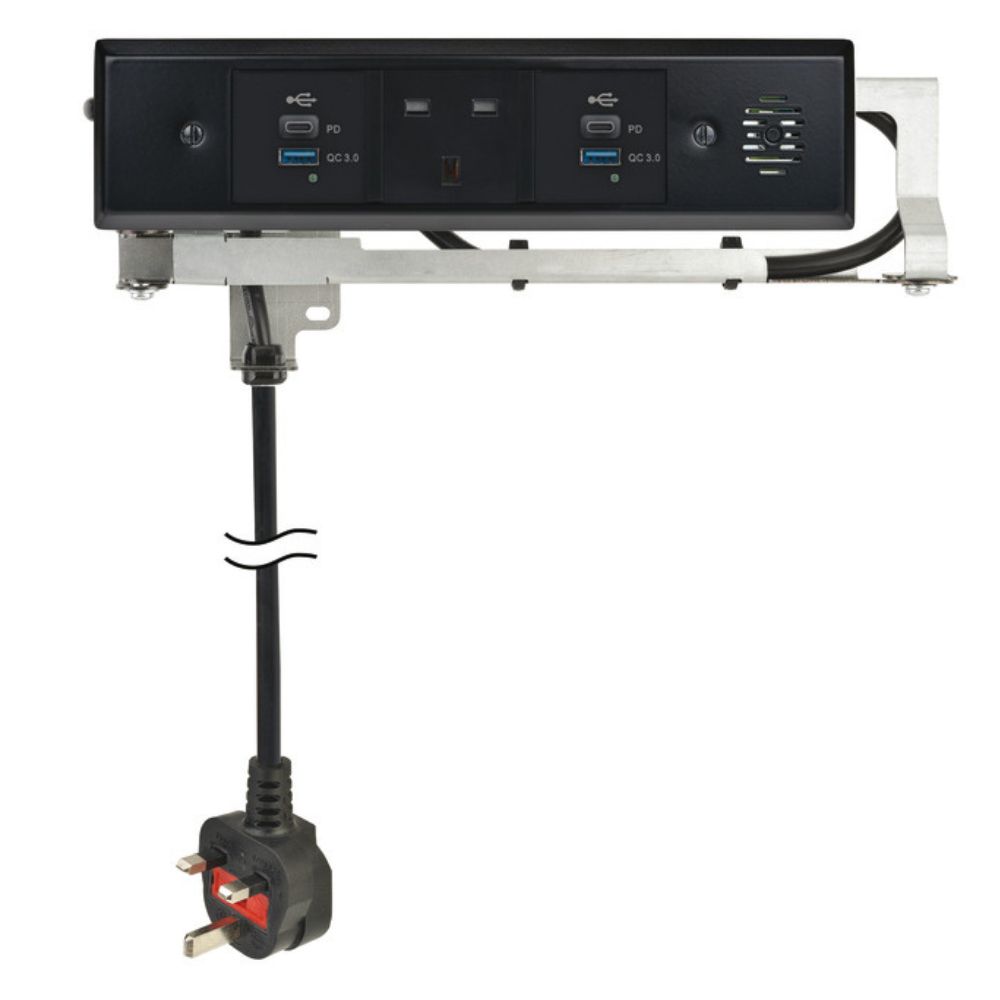 Hafele | 833.53.350 | Docking Drawer Trio Series | UK Socket + Dual USB-C + Dual USB-A | Black 1 Hafele 833.53.350 Docking Drawer Trio Series