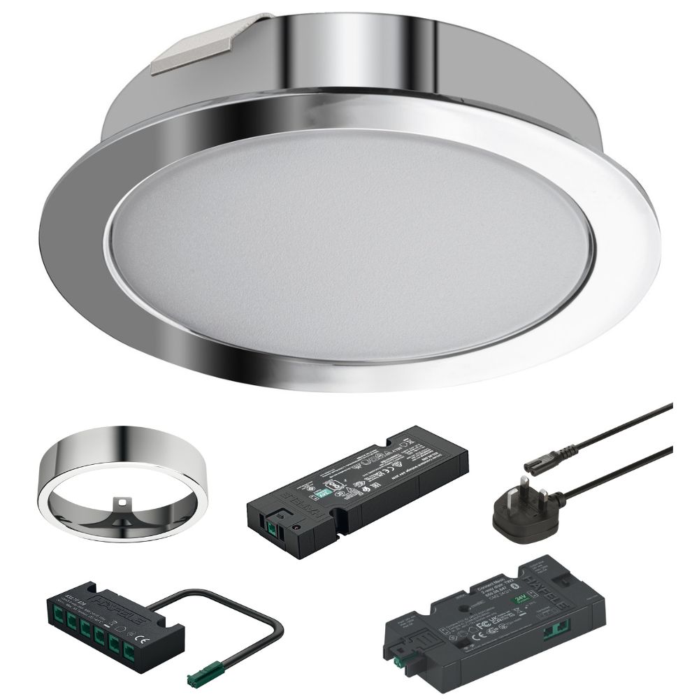 Hafele | 833.87.587 | Loox5 LED 3114 Spot Light Set | 24V 3W | Tunable White | Polished Chrome 1 Hafele 833.87.587 Loox5 LED 3114 Spot Light Set
