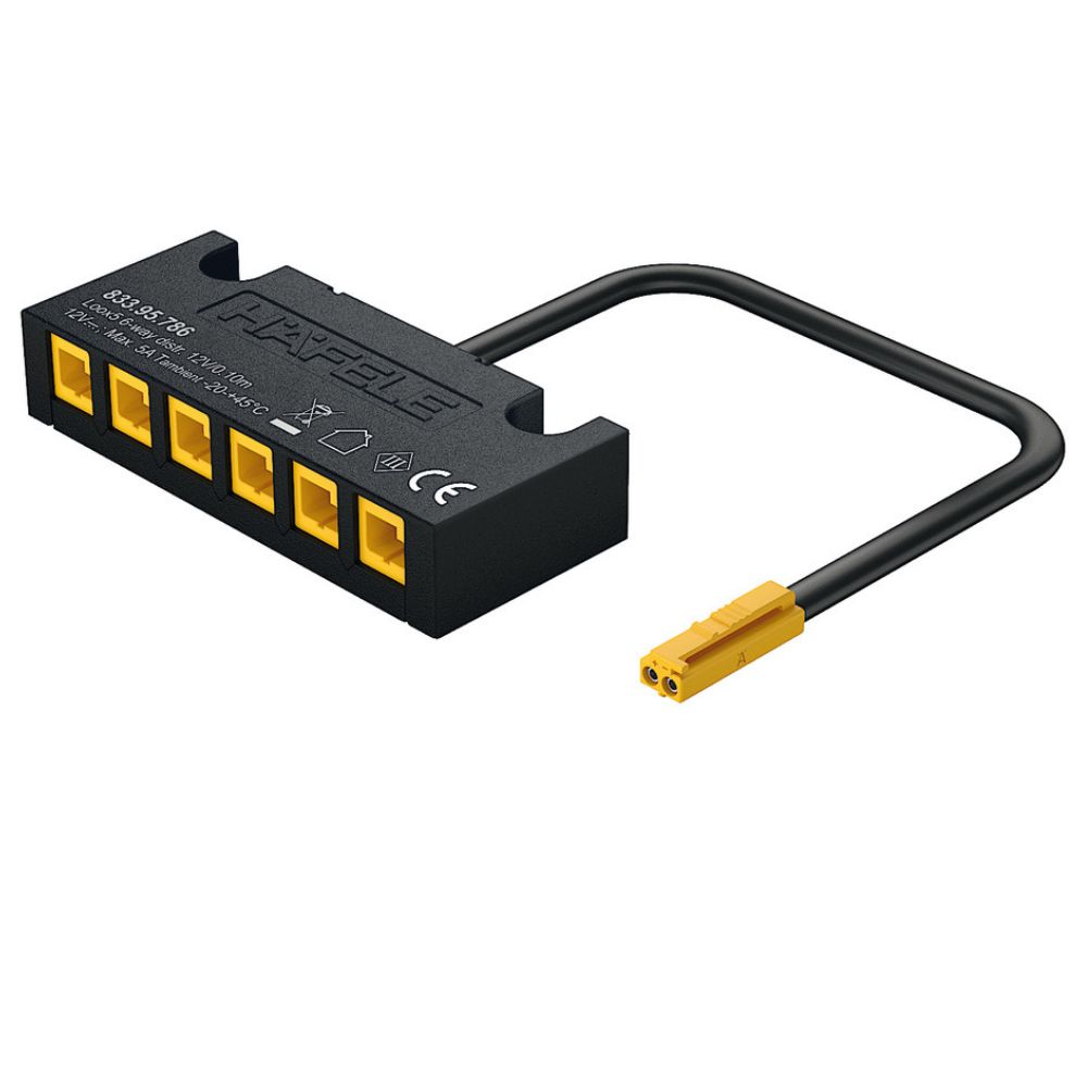 Hafele | 833.95.786 | Loox5 12V 6-Way Distributor | 60W | Without Switching Function 1 Hafele 833.95.786 Loox5 12V 6-Way Distributor