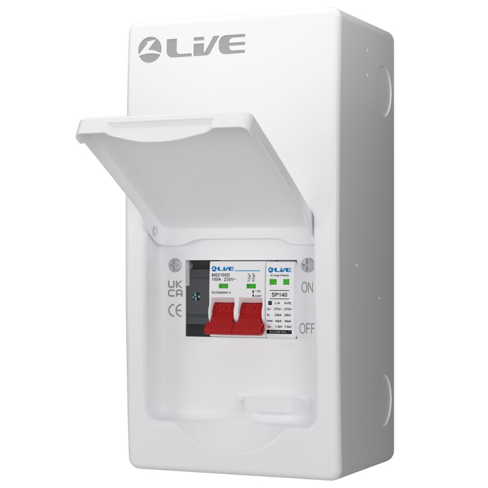 Live Electrical | LSMC04S-SP | SRN | Double Pole Busbar Consumer Unit | Type 2 SPD | 1 Way 1 Live Electrical LSMC04S-SP SRN Consumer Unit