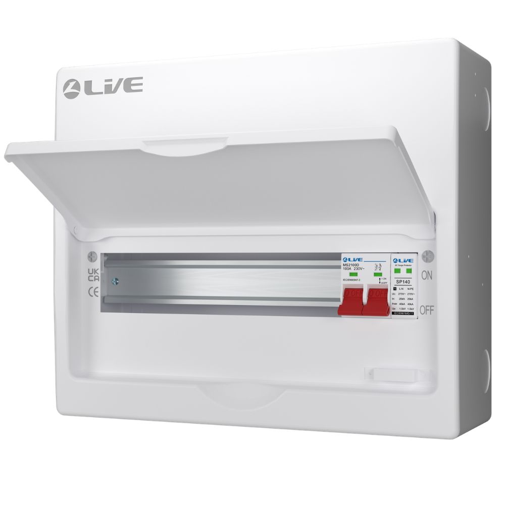 Live Electrical | LSMC14S-SP | SRN | Double Pole Busbar Consumer Unit | Type 2 SPD | 11 Way 1 Live Electrical LSMC14S-SP SRN Consumer Unit