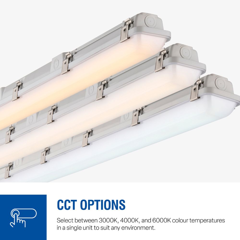Saxby | 122363 | LinX65 | IP65 | X-Series | LED Tri-Proof Batten | 5ft EM CCT | 26W / 34W / 43W / 50W 3 Saxby LinX65 IP65 EM CCT Tri-Proof Battens
