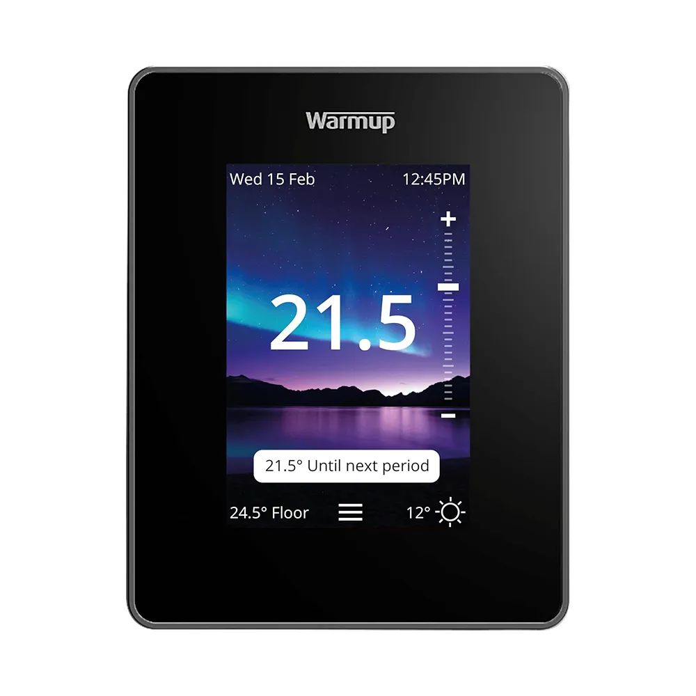 Warmup | 7IE-01-OB-DC | Smart WiFi Underfloor Heating Thermostat | Onyx Black 1 Warmup 7IE-01-OB-DC Underfloor Heating Thermostat Black