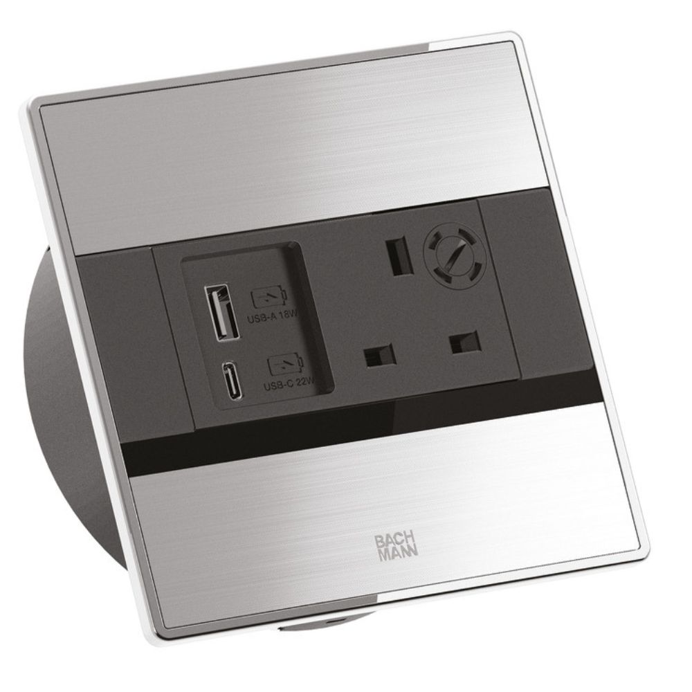 Bachmann 822.91.269 | Sense Power Outlet Strip | Hafele SKU | 13A 250V | USB-C USB-A 1 Bachmann 822.91.269 Sense Power Outlet Strip