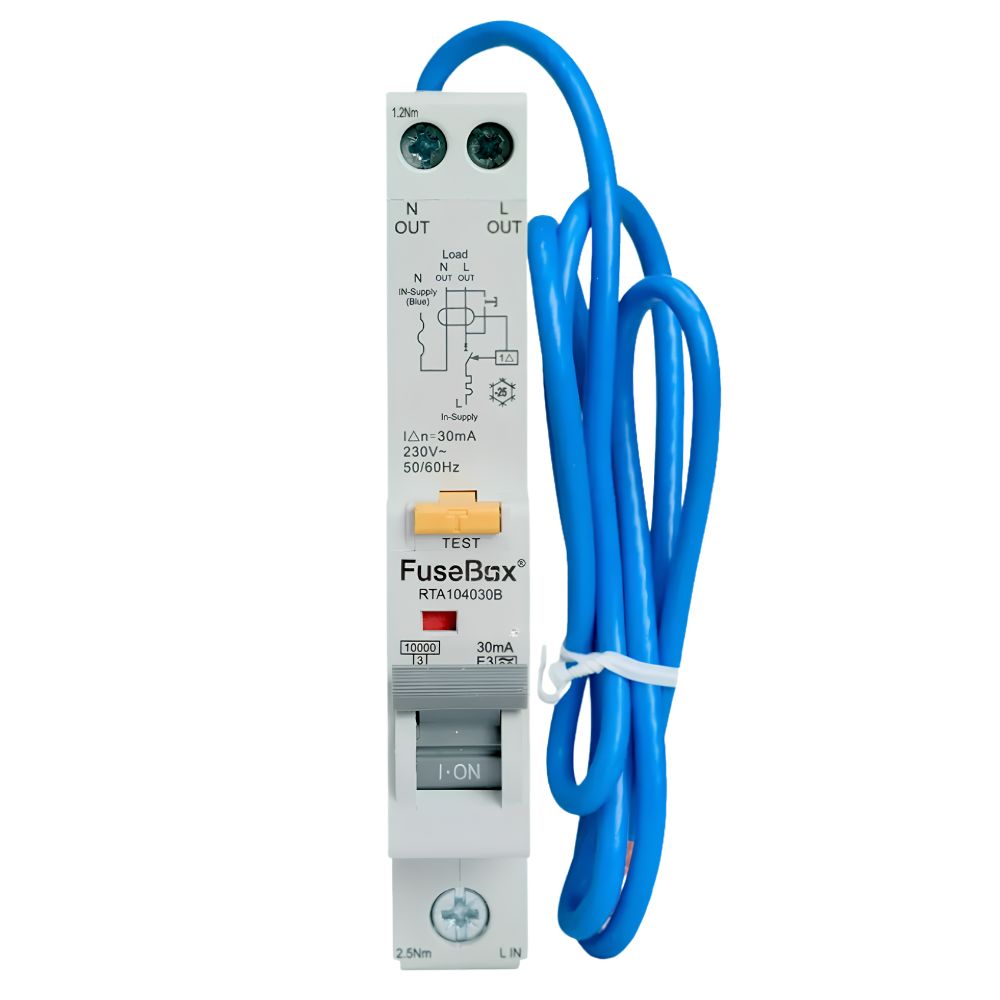FuseBox | RTA101030B | 10kA | 30mA | Curve B | Type A RCBO | 10A 3 FuseBox | RTA101030B | 10kA | 30mA | Curve B | Type A RCBO | 10A