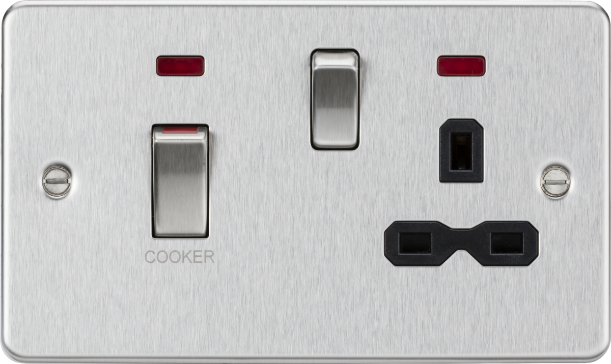 Knightsbridge | FPR83MNBC | 45A DP Switch & 13A Socket with Neons | Brushed Chrome | Black Insert 1 Knightsbridge FPR83MNBC Cooker Switch