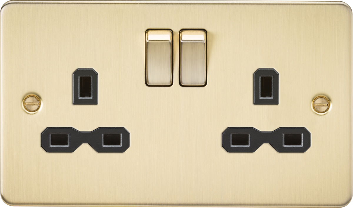 Knightsbridge | FPR9000BB | 13A 2G DP Switched Socket with Twin Earths | Brushed Brass with Black Insert 1 Knightsbridge FPR9000BB Switched Socket