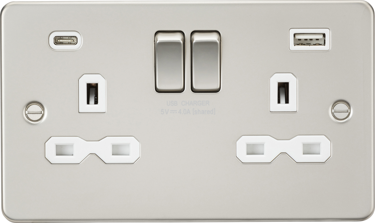 Knightsbridge | FPR9940PLW | 13A 2G SP Switched Socket with Dual USB A+C (5V DC 4.0A shared) | Pearl with White Insert 1 Knightsbridge FPR9940PLW USB Socket