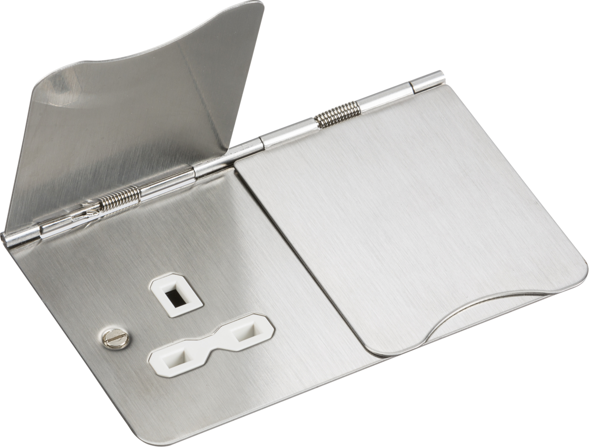 Knightsbridge | FPR9UBCW | 13A 2G Unswitched Floor Socket | Brushed Chrome with White Insert 1 Knightsbridge FPR9UBCW Floor Socket