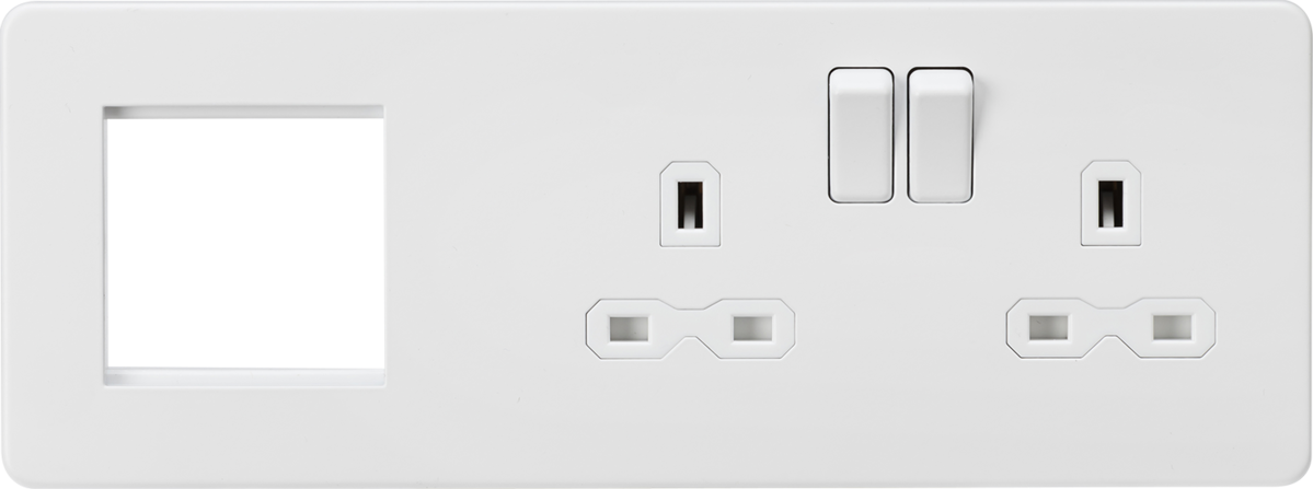 Knightsbridge | SFR192RMW | 13A 2G DP Socket + 2G Modular Combination Plate | Matt White with White Insert 1 Knightsbridge SFR192RMW Multimedia Plate
