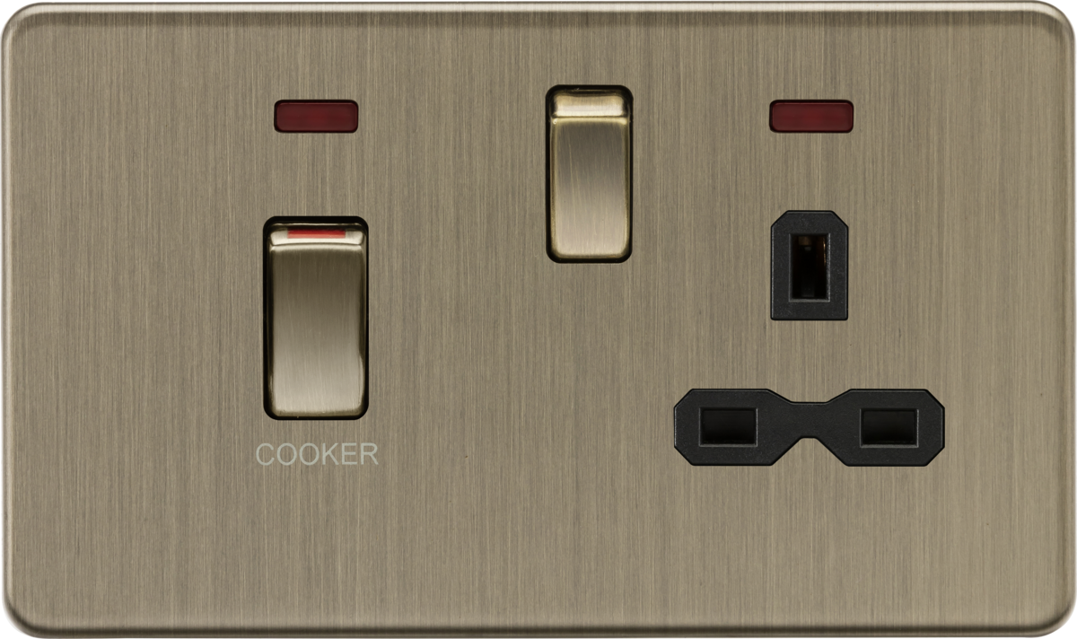 Knightsbridge | SFR83MNAB | 45A DP Switch and 13A Switched Socket with Neons | Antique Brass 1 Knightsbridge SFR83MNAB Cooker Switch Socket