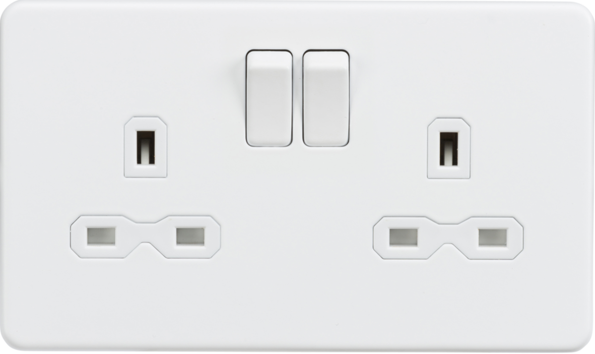 Knightsbridge | SFR9000MW | 13A 2G DP Switched Socket with Twin Earths | Matt White with White Insert 1 Knightsbridge SFR9000MW Switched Socket
