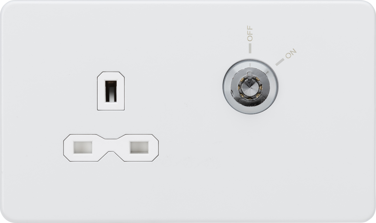 Knightsbridge | SFR9LOCKMW | 13A DP Key Lockable Socket (2G Plate) | Matt White with White Insert 1 Knightsbridge SFR9LOCKMW Lockable Socket