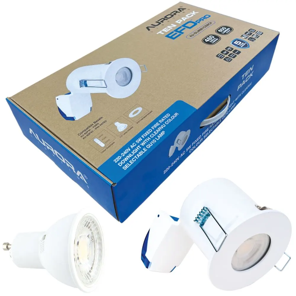 Aurora | AU-DLM981CSWCP | EFD PRO | IP20 | 3000/4000/6500K | Fixed GU10 Downlight Contractor 10 Pack 1 Aurora AU-DLM981CSWCP Contractor 10 Pack